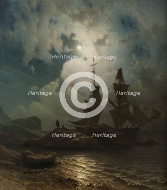 Moonlight on the Coast of Norway, 1857. Creator: Knud Baade.