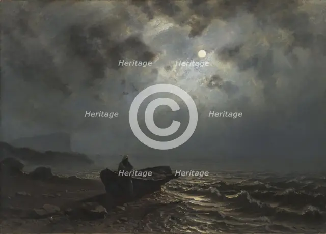Moonlight on the Norwegian Coast, 1876. Creator: Knud Baade.