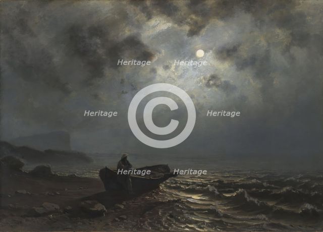 Moonlight on the Norwegian Coast, 1876. Creator: Knud Baade.