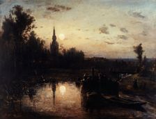 Moonlight in Overschie (near Rotterdam), 1855. Creator: Johan Barthold Jongkind