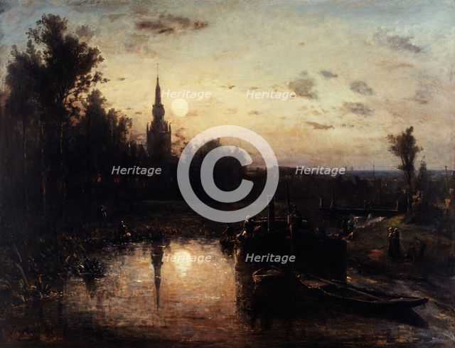 Moonlight in Overschie (near Rotterdam), 1855. Creator: Johan Barthold Jongkind.