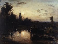 Moonlight in Overschie (near Rotterdam), 1855. Creator: Johan Barthold Jongkind