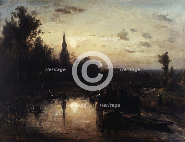 Moonlight in Overschie (near Rotterdam), 1855. Creator: Johan Barthold Jongkind.