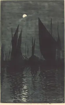 Moonlight in the Harbor at Dieppe, c. 1885. Creator: Henri-Charles Guerard