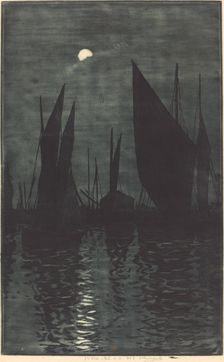 Moonlight in the Harbor at Dieppe, c. 1885. Creator: Henri-Charles Guerard