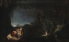 Moonlight landscape with the Good Samaritan, 1623-1626. Creator: Moses van Wtenbrouck