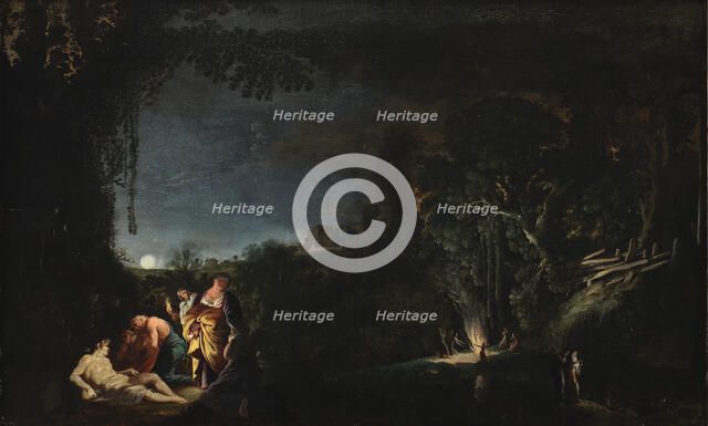 Moonlight landscape with the Good Samaritan, 1623-1626.
 Creator: Moses van Wtenbrouck.
