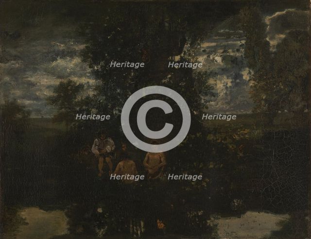 Moonlight. The Bathers, 1860s. Artist: Rousseau, Théodore (1812-1867)