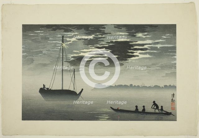 Moonlight through the Clouds off the Haneda Coast, Japan, 1929 (original...pub posthumously). Creator: Kobayashi Kiyochika.