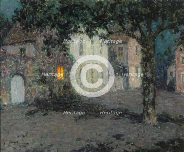 Moonlit  City Square in Cherbourg, ca 1934. Artist: Le Sidaner, Henri (1862-1939)