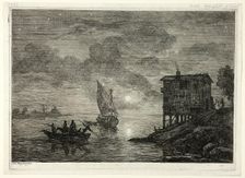 Moonlit Harbor Scene with Ferry, 1753/54. Creator: Adriaen Manglard