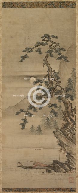 Moonlit Landscape of Pine Tree with Old Man in Boat, Muromachi period, 1392-1573. Creator: Oguri Sotan (Japanese, 1413-1481).