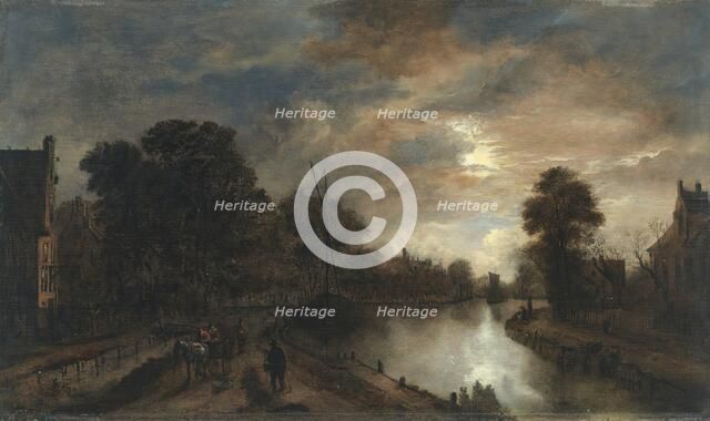 Moonlit Landscape with a Road beside a canal, 1645. Creator: Aert van der Neer.