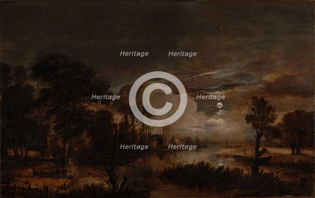 Moonlit Landscape with a View of the New Amstel River and Castle Kostverloren, 1647. Creator: Aert van der Neer.