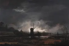 Moonlit Landscape with a Windmill, early to mid 1650s. Creator: Aert van der Neer