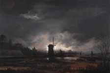 Moonlit Landscape with a Windmill, early to mid 1650s. Creator: Aert van der Neer