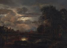 Moonlit Landscape with Bridge, probably 1648/1650. Creator: Aert van der Neer