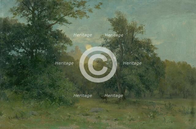 Moonlit Landscape with Hrad Slanec, 1896. Creator: Ludovit Cordak.