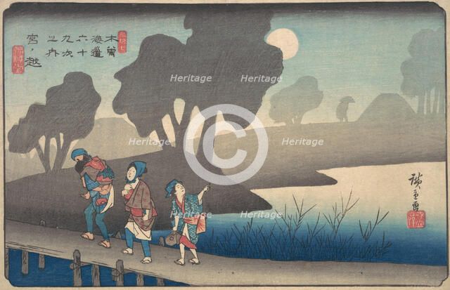 Moonlit Night at Miyanokoshi, from The Sixty-nine Stations of the Kisokaido, ca. 1838., ca. 1838. Creator: Ando Hiroshige.
