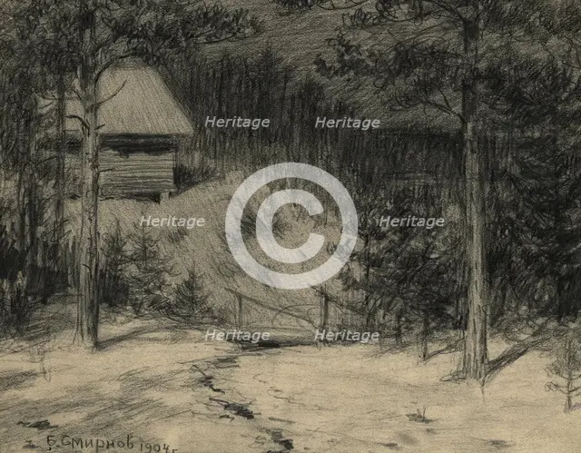 Moonlit Night near Irkutsk at a Resettlement Point, 1904. Creator: Boris Vasilievich Smirnov.