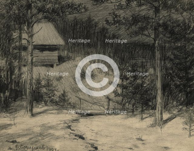Moonlit Night near Irkutsk at a Resettlement Point, 1904. Creator: Boris Vasilievich Smirnov.