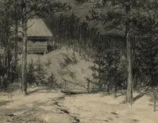 Moonlit Night near Irkutsk at a Resettlement Point, 1904. Creator: Boris Vasilievich Smirnov