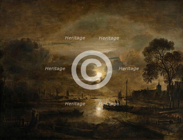 Moonlit River Landscape, after 1641. Creator: Aert van der Neer.