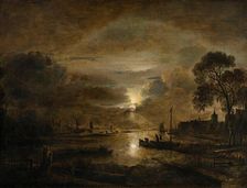 Moonlit River Landscape, after 1641. Creator: Aert van der Neer