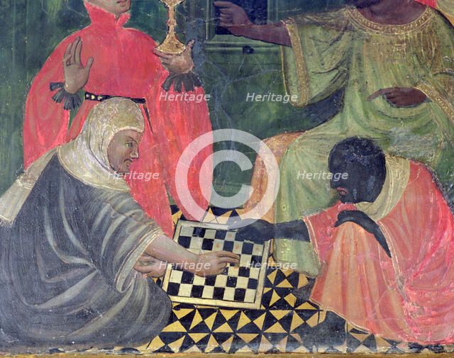 Moor and Christian playing chess, table in the 'Altar of St. Nicholas, Saint Clara and Saint Anth…
