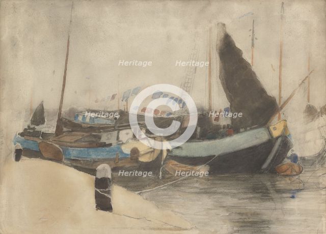 Moored barges, 1870-1923. Creator: Willem Witsen.