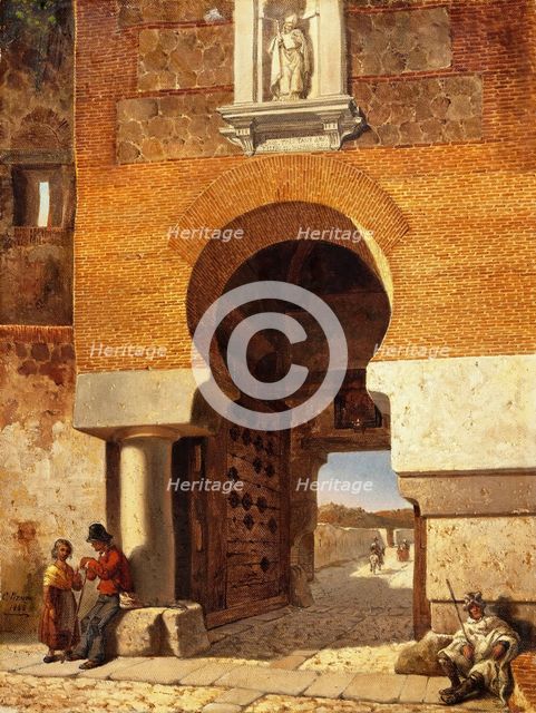 Moorish gate at the parade ground on the Alcántara Bridge in Toledo, 1866. Creator: Cecilio Pizarro.