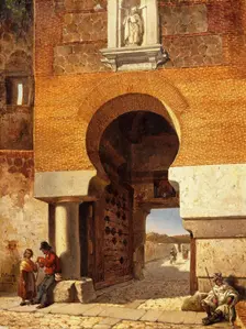 Moorish gate at the parade ground on the Alcántara Bridge in Toledo, 1866. Creator: Cecilio Pizarro