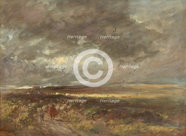 Moorland landscape: shepherd and sheep, c1810. Creator: David Cox the Elder.