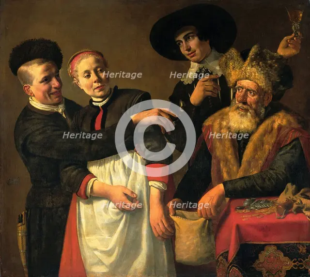 Mooy-Aal and her Suitors, c.1630-c.1640. Creator: Claes Cornelisz. Moeyaert.