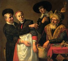 Mooy-Aal and her Suitors, c.1630-c.1640. Creator: Claes Cornelisz. Moeyaert