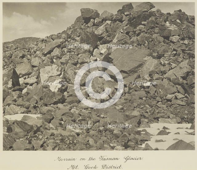 Moraine on the Tasman Glacier, Mt Cook district, 1920s. Creator: Harry Moult.