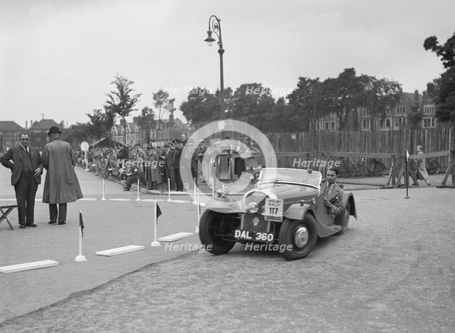 Morgan 4/4 2-seater sports of GN Scott competing in the South Wales Auto Club Welsh Rally, 1937 Artist: Bill Brunell.