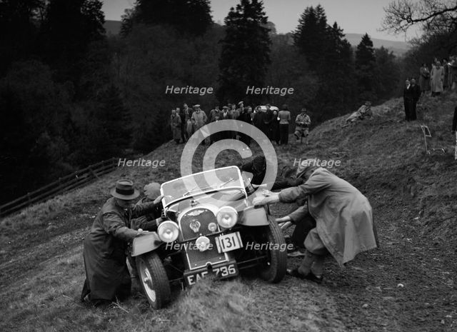 Morgan of RC Harris competing in the MCC Edinburgh Trial, Roxburghshire, Scotland, 1938. Artist: Bill Brunell.