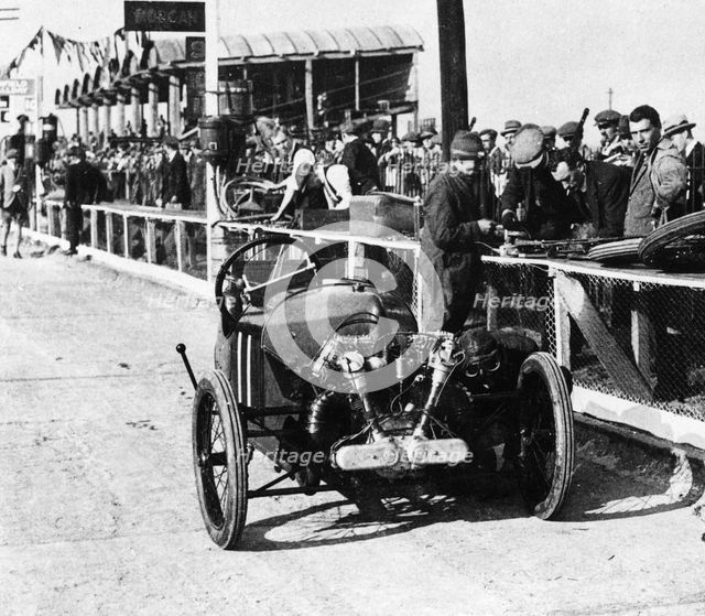Morgan Anzani engine, Douglas Hawkes at Brooklands 1922 Artist: Unknown.