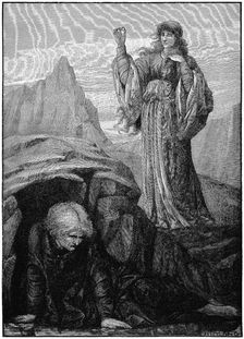 Morgan le Fay casts spell on Merlin. Artist: Henry Ryland