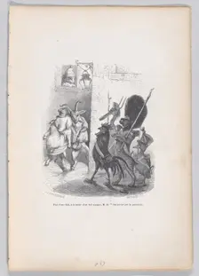 More than once, while leaving the masked ball Mr. de *** was arrested by the patrol..., ca. 1837-47. Creator: Louis-Henri Brevière