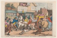 More Miseries: The Bottom of Mr Figg's Old Whiskey Broke Through, 1807., 1807. Creator: Thomas Rowlandson