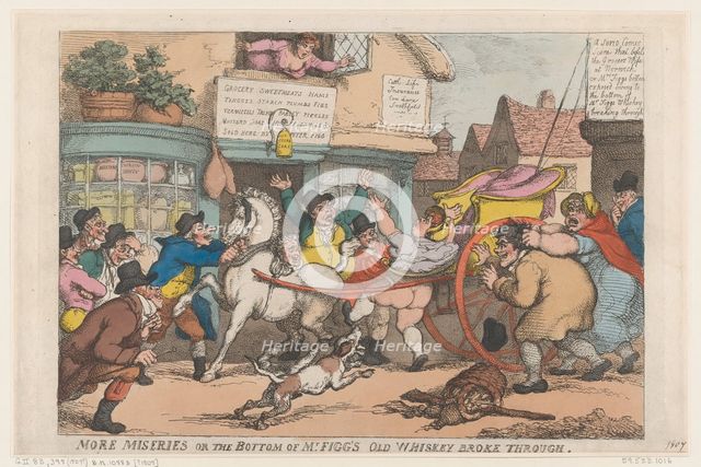 More Miseries: The Bottom of Mr Figg's Old Whiskey Broke Through, 1807., 1807. Creator: Thomas Rowlandson.