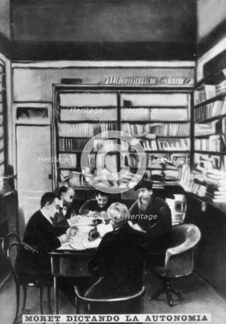 'Moret dictating the autonomy', c1910. Artist: Unknown