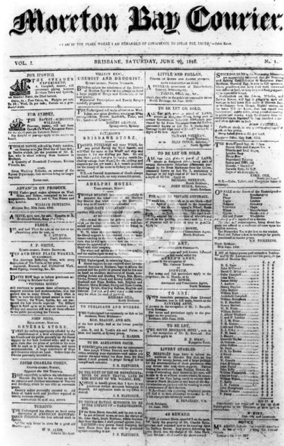 Moreton Bay Courier, 1st Issue (front page), 1846. Creator: Unknown.