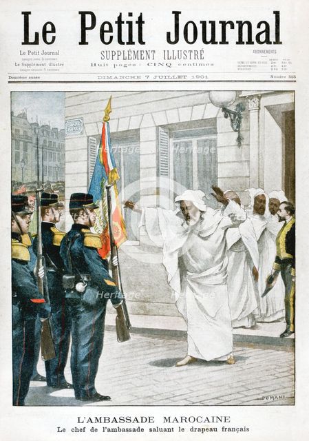 Moroccan Embassy, The chief ambassador saluting the French flag, 1901. Artist: Unknown