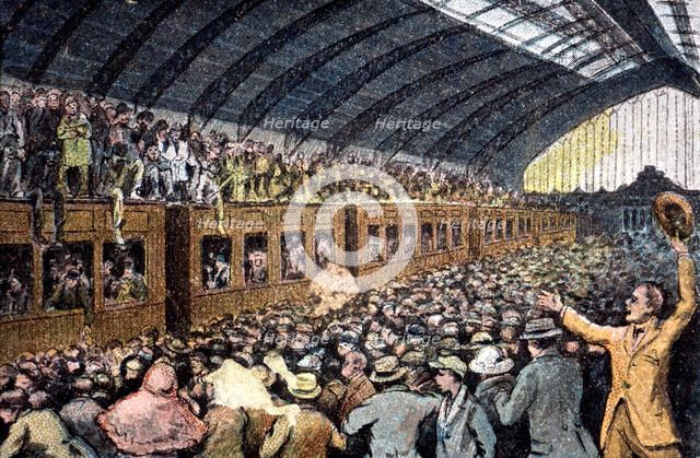 Morocco's War (1909-1913), the people of Madrid says goodbye to the regiment of Savoy, drawing of…