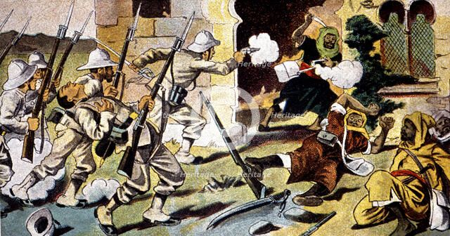 Morocco's War (1909-1913), assault to the Kabyle of Frajana, drawing of the time.