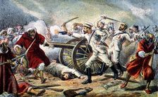 Morocco's War (1909-1913), combat defending the cannons, drawing from the time