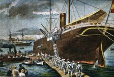 Morocco Campaign, shipment of troops in the port of Barcelona in the Buenos Aires liner bound to …